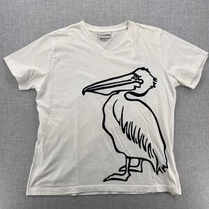 Marushka Handprints Pelican Graphic T Shirt Women XL White Coastal Short Sleeve